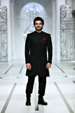 Black Color Mirror Work Embroidered Sherwani For Men