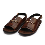 Brown Color With Golden Buckle Design Sandals For Men