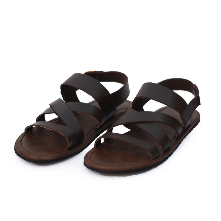 Brown Color Stripe Style Sandals For Men