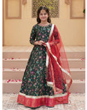 Festive Screen Printed Maxi with Net Dupatta For Girls