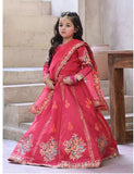 Elegant Block Printed Raw Silk Lehenga Choli For Girls