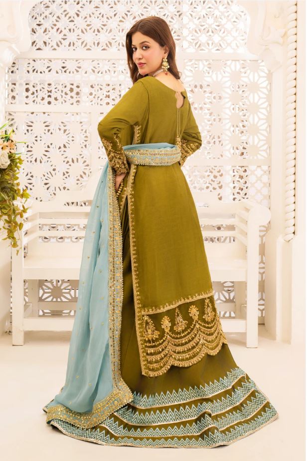 Nazneen Long Silk Shirt with Lehenga & Chiffon Dupatta For Women