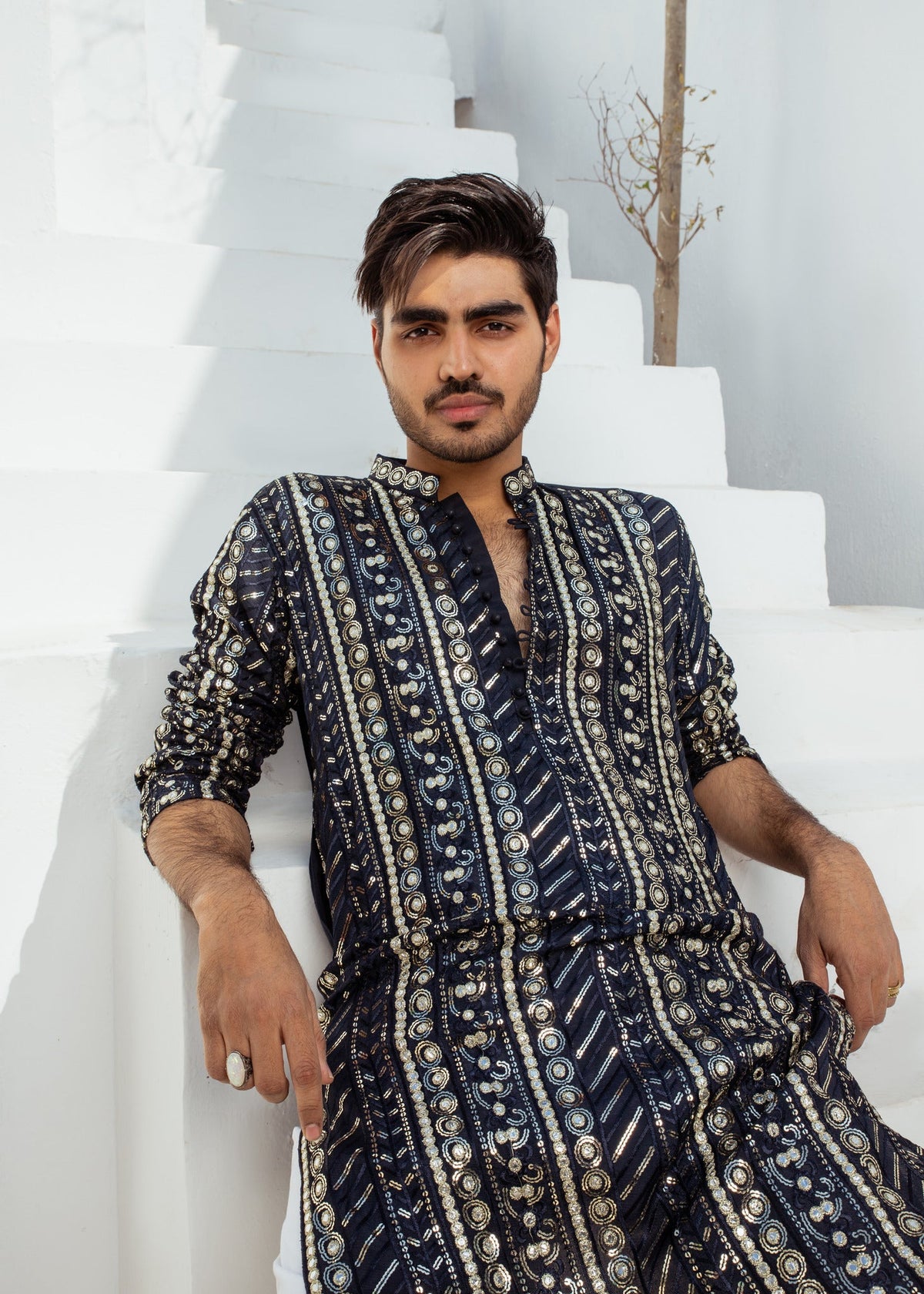Navy Chanderi Kurta Pajama – Elegant & Versatile For Men