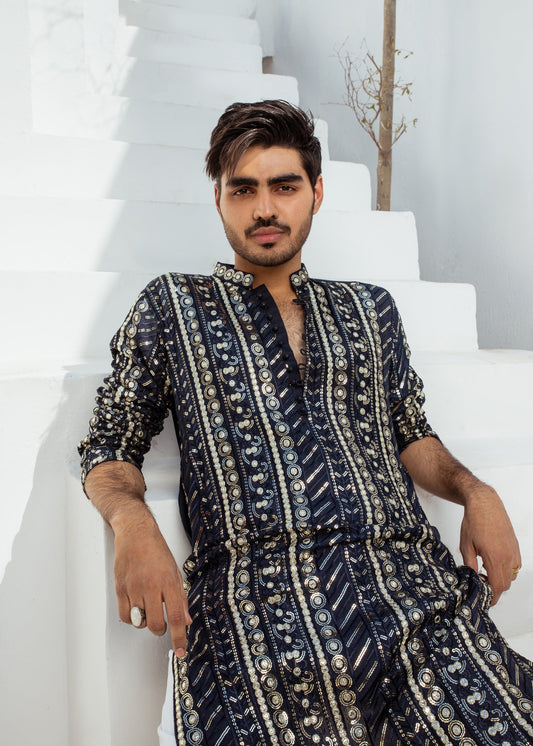 Navy Chanderi Kurta Pajama – Elegant & Versatile For Men
