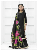 Elegant Soft Raw Silk 3-Piece Suit with Hand-Painted Organza Dupatta For Girls