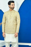 Golden Color Zari Embroidered Prince Coat For Men