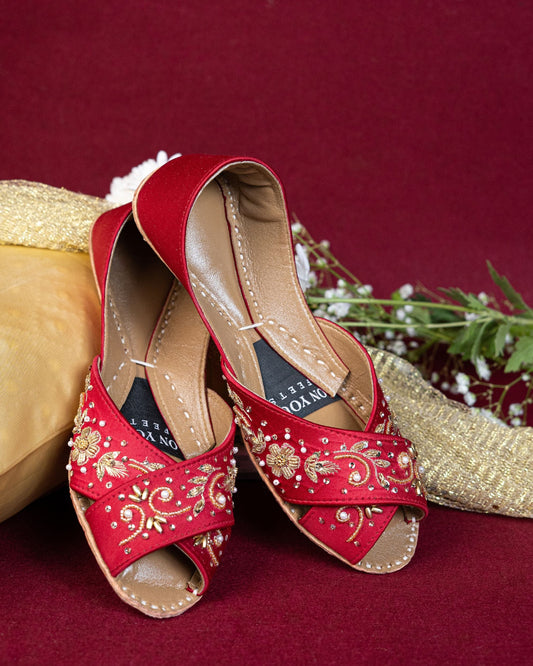 Royal Red Embroidered Khussa For Women