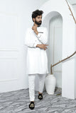 White Color Polka Dot Embroidered Kurta Pajama For Men