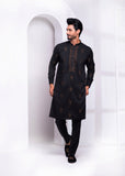 Black Color Zari Embroidered Wash & Wear Kurta Pajama For Men