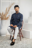 Blue & White Color Gold Embroidered Kurta Pajama For Men