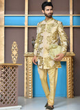 Golden & Copper Short Embroidered Sherwani For Men
