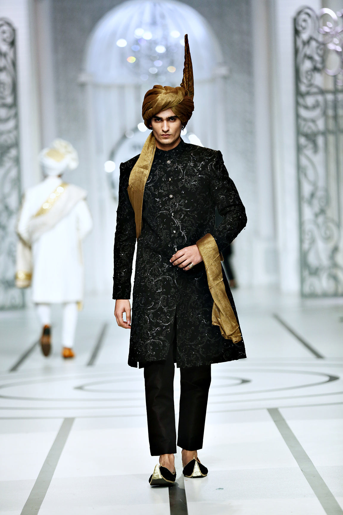 Black Color Pearl Embroidered Sherwani For Men
