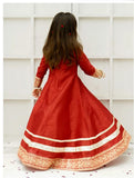 Elegant Block Printed Raw Silk Maxi with Dupatta For Girls