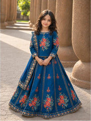 Elegant Block Printed Raw Silk Lehenga Choli For Girls