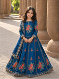 Elegant Block Printed Raw Silk Lehenga Choli For Girls