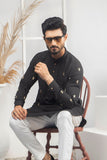 Black & White Color Gold Embroidered Kurta Pajama For Men