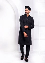 Black Color Wash & Wear Resham Embroidered Kurta Pajama For Men