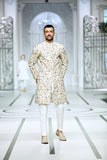 Pure Golden Color Hand-Crafted Embroidered Sherwani For Men