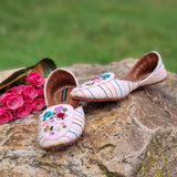 Bug Me Not – Baby Pink Denim Loafers with Garden-Inspired Embroidery For Women