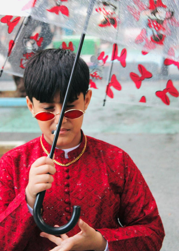 Spicy Red Mysore Kurta – Festive & Party Wear for Boys
