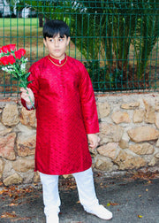 Spicy Red Mysore Kurta – Festive & Party Wear for Boys