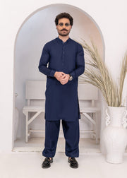 Navy Blue Cotton 2-Piece Daily Wear Suit for Men