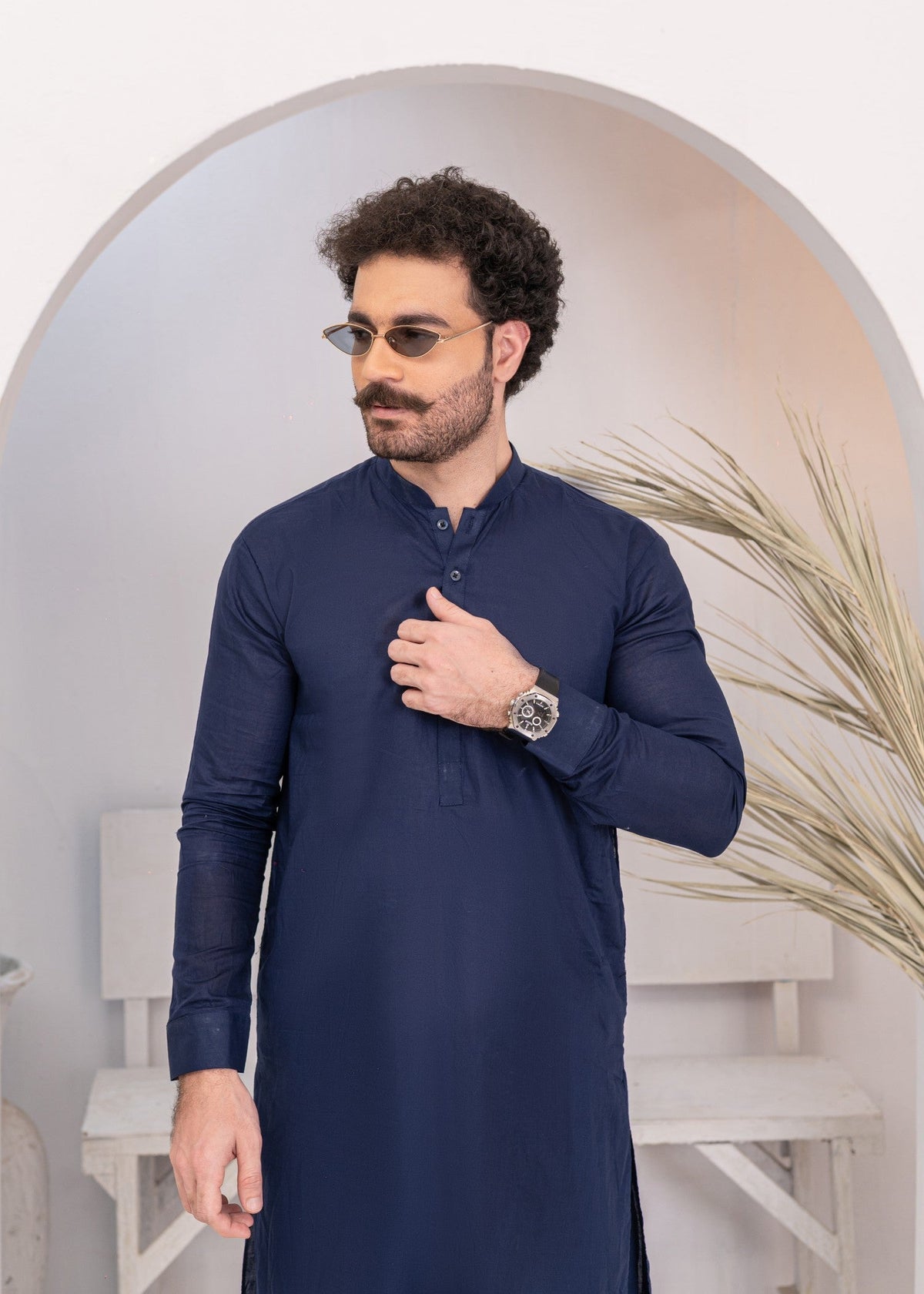Navy Blue Cotton 2-Piece Daily Wear Suit for Men