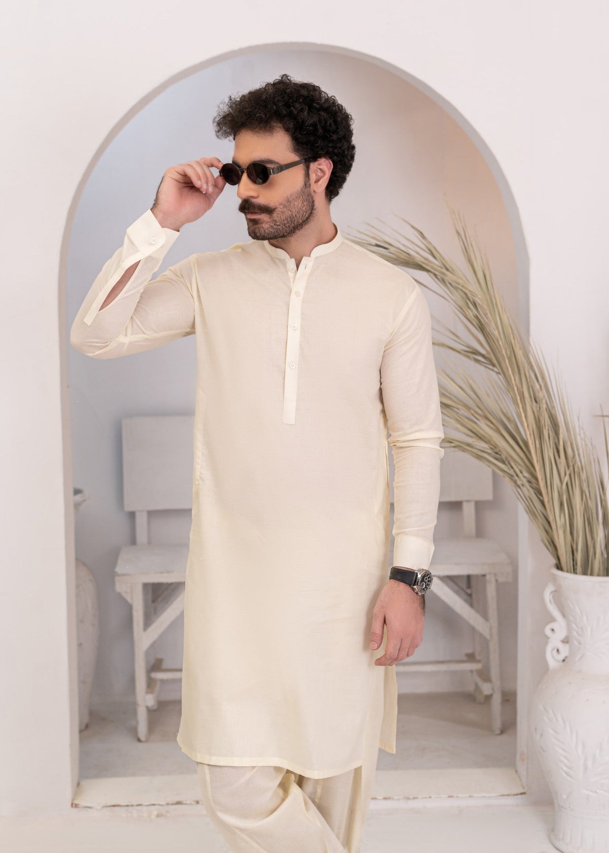 Cream Cotton 2-Piece Summer Suit for Men