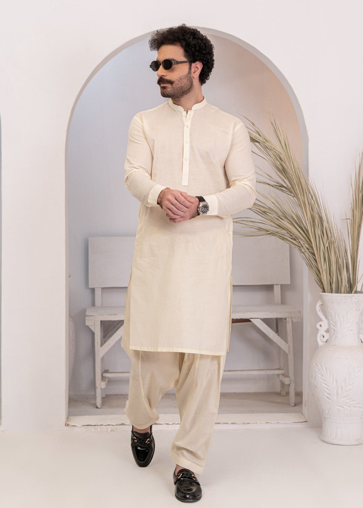 Cream Cotton 2-Piece Summer Suit for Men