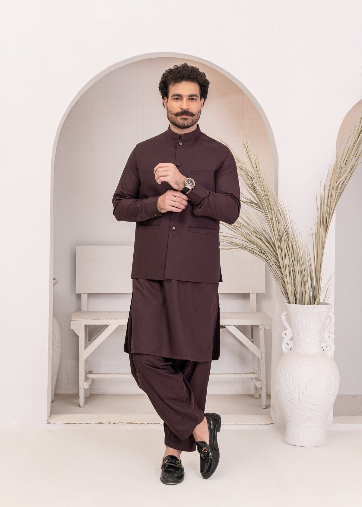 Royal Maroon Festive 3-Piece Suit for Men