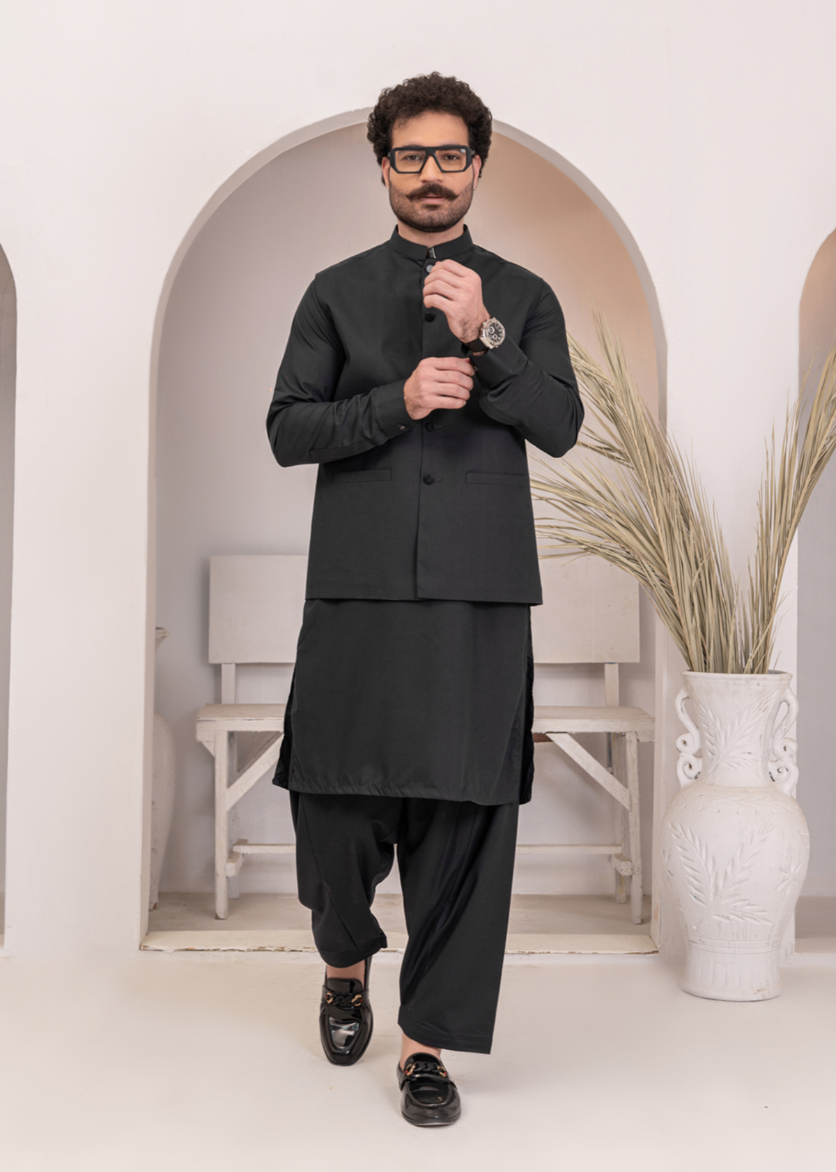 Midnight Black Festive 3-Piece Suit for Men