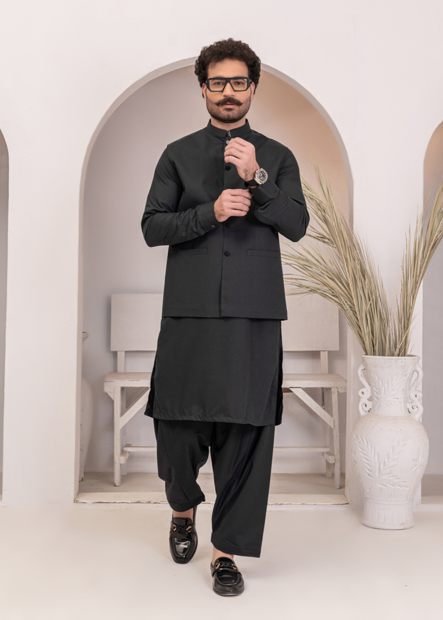Midnight Black Festive 3-Piece Suit for Men