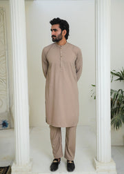 Khaki Brown Wash & Wear 2-Piece Kurta Set for Men