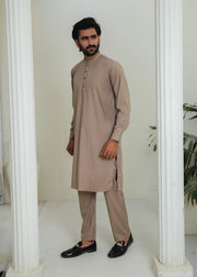 Khaki Brown Wash & Wear 2-Piece Kurta Set for Men