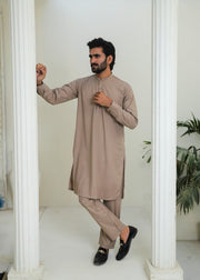 Khaki Brown Wash & Wear 2-Piece Kurta Set for Men