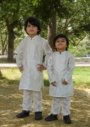 Elegant Off-White Embroidered Raw Silk 2-Piece Suit for Boys