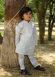 Elegant Off-White Embroidered Raw Silk 2-Piece Suit for Boys