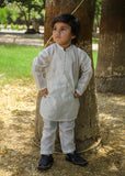 Elegant Off-White Embroidered Raw Silk 2-Piece Suit for Boys