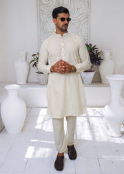 Pearl White Wash & Wear 2-Piece Kurta Set for Men