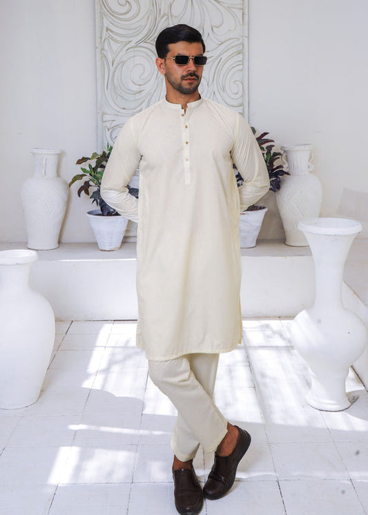Pearl White Wash & Wear 2-Piece Kurta Set for Men