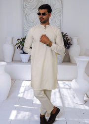 Pearl White Wash & Wear 2-Piece Kurta Set for Men