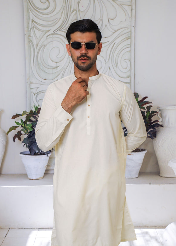 Pearl White Wash & Wear 2-Piece Kurta Set for Men
