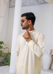 Pearl White Wash & Wear 2-Piece Kurta Set for Men