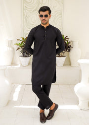 Black Wash & Wear 2-Piece Kurta Set for Men