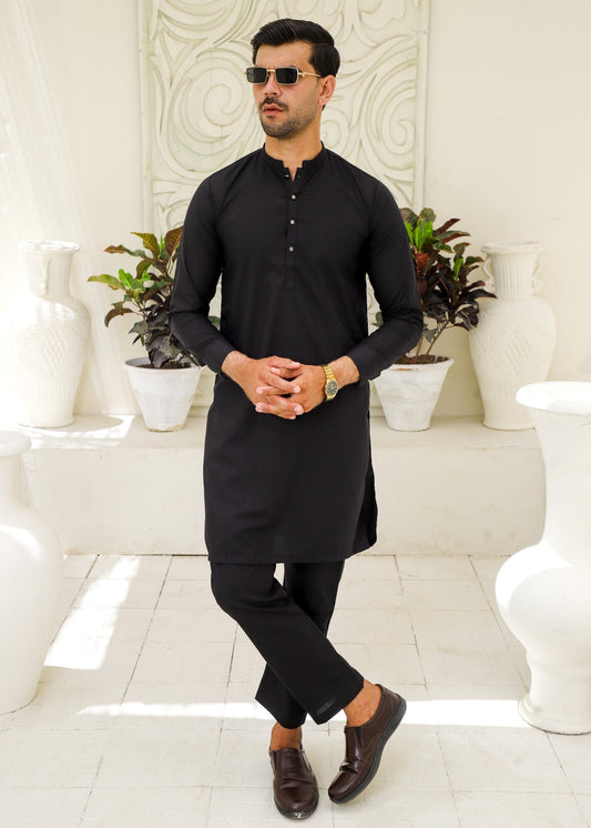Black Wash & Wear 2-Piece Kurta Set for Men