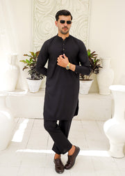 Black Wash & Wear 2-Piece Kurta Set for Men