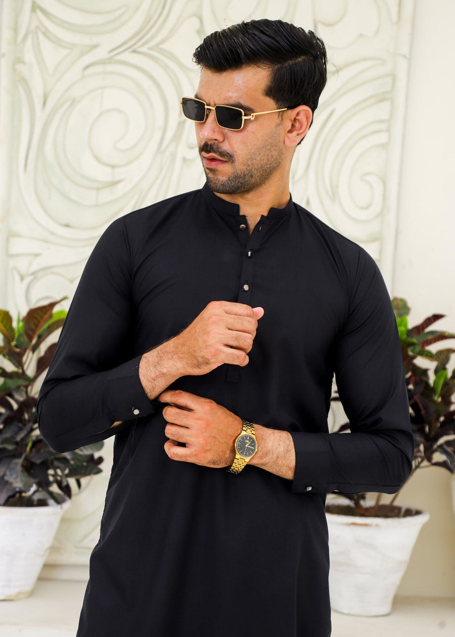Black Wash & Wear 2-Piece Kurta Set for Men