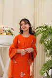Luxury Embroidered Soft Raw Silk Shirt with Flapper & Net Dupatta For Girls