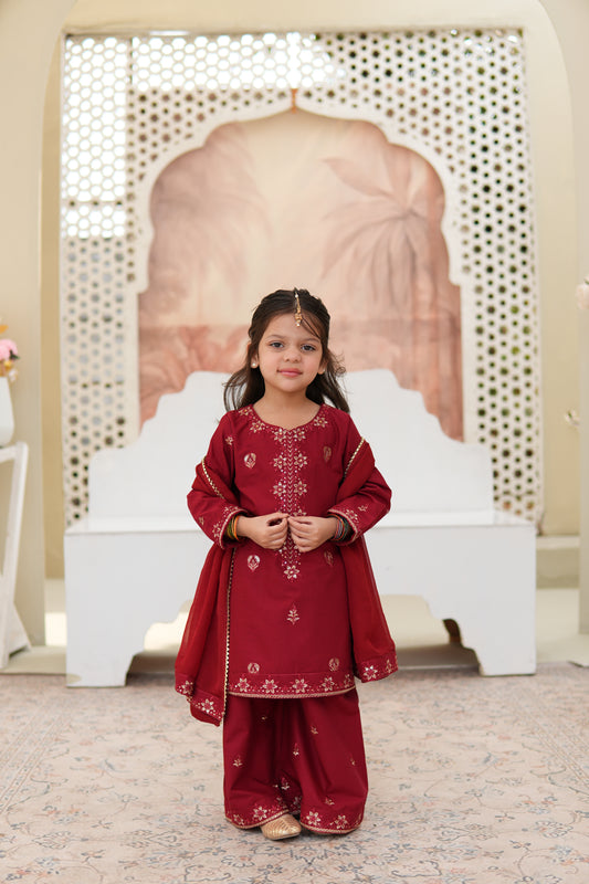 Embroidered Lawn Shirt with Flapper & Chiffon Dupatta For Girls