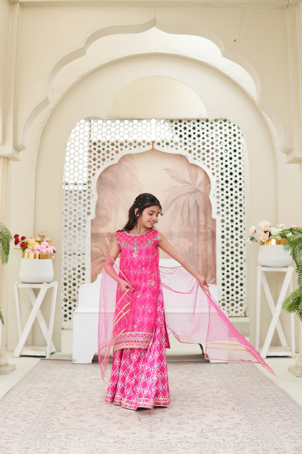 Embroidered Organza Shirt with Sitara Net Dupatta For Girls